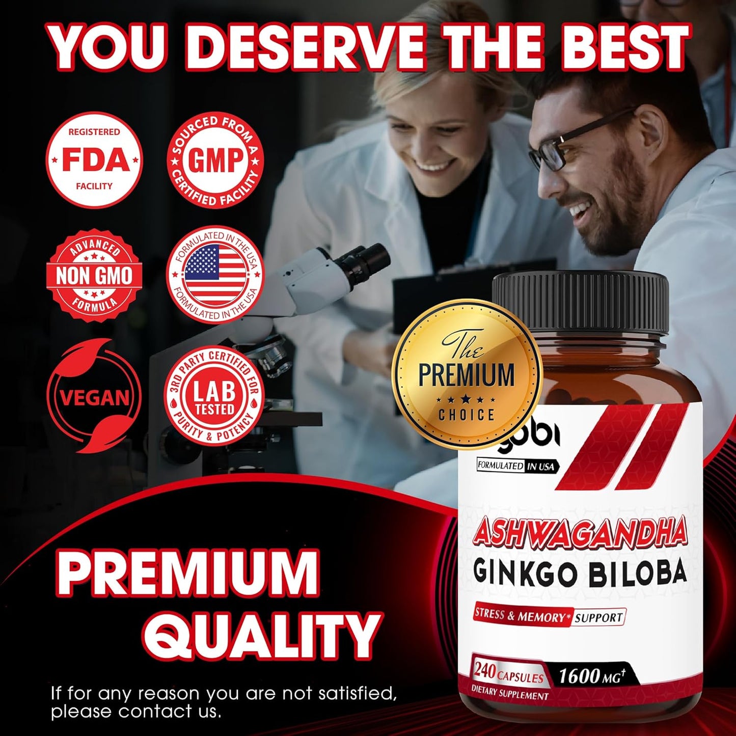 High Potency Ashwagandha and Ginkgo Biloba Supplement for Immune Support, Energy, Memory, and Focus - 240 Vegetarian Capsules