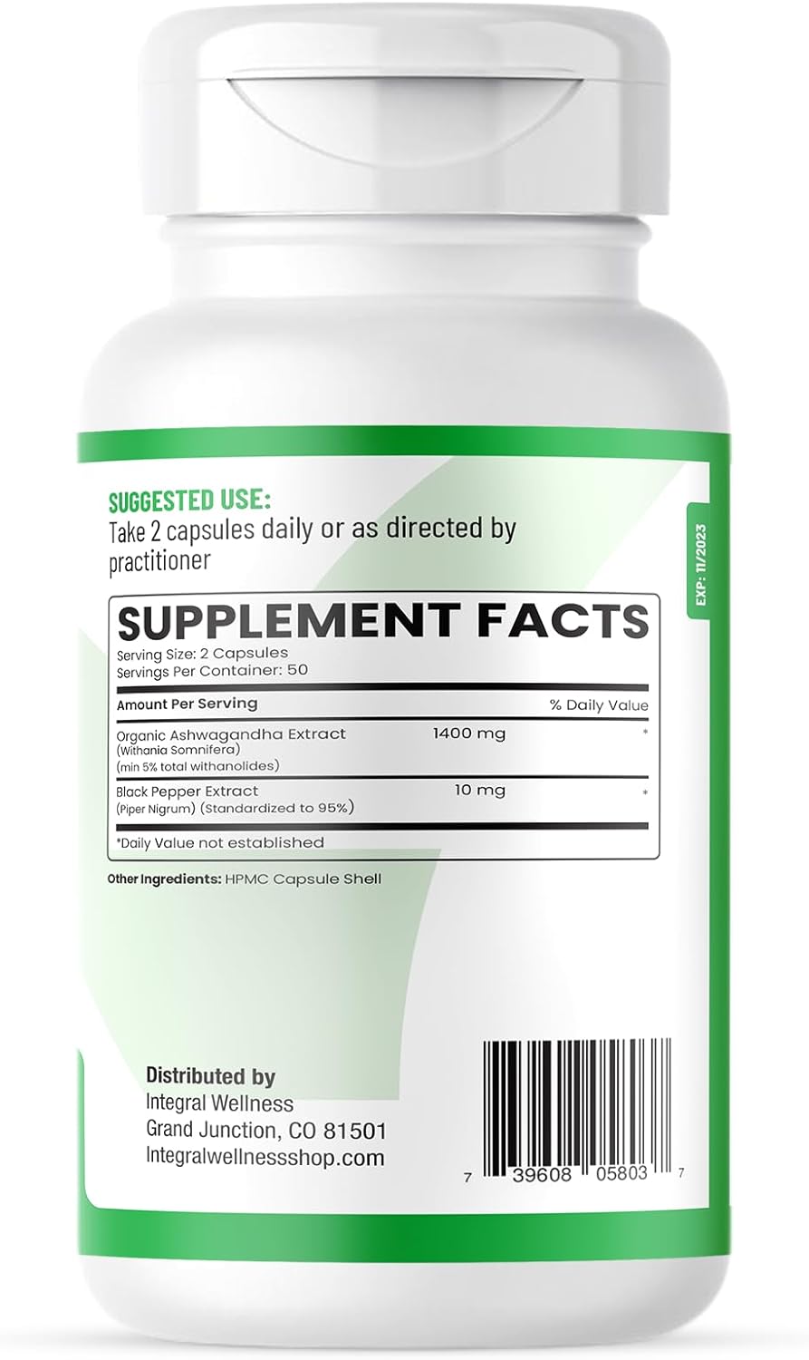 High-Potency Ashwagandha Capsules with Black Pepper Extract - 1400mg (100 Count) | Vegan, Third-Party Tested & Filler-Free