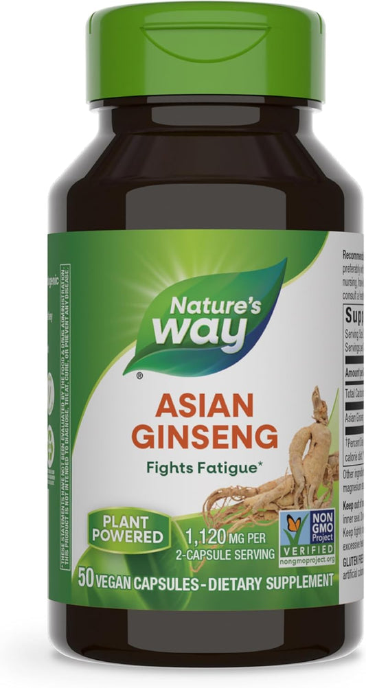 High Potency Asian Ginseng Capsules for Fighting Fatigue - 1,120mg per Serving, 50 Count