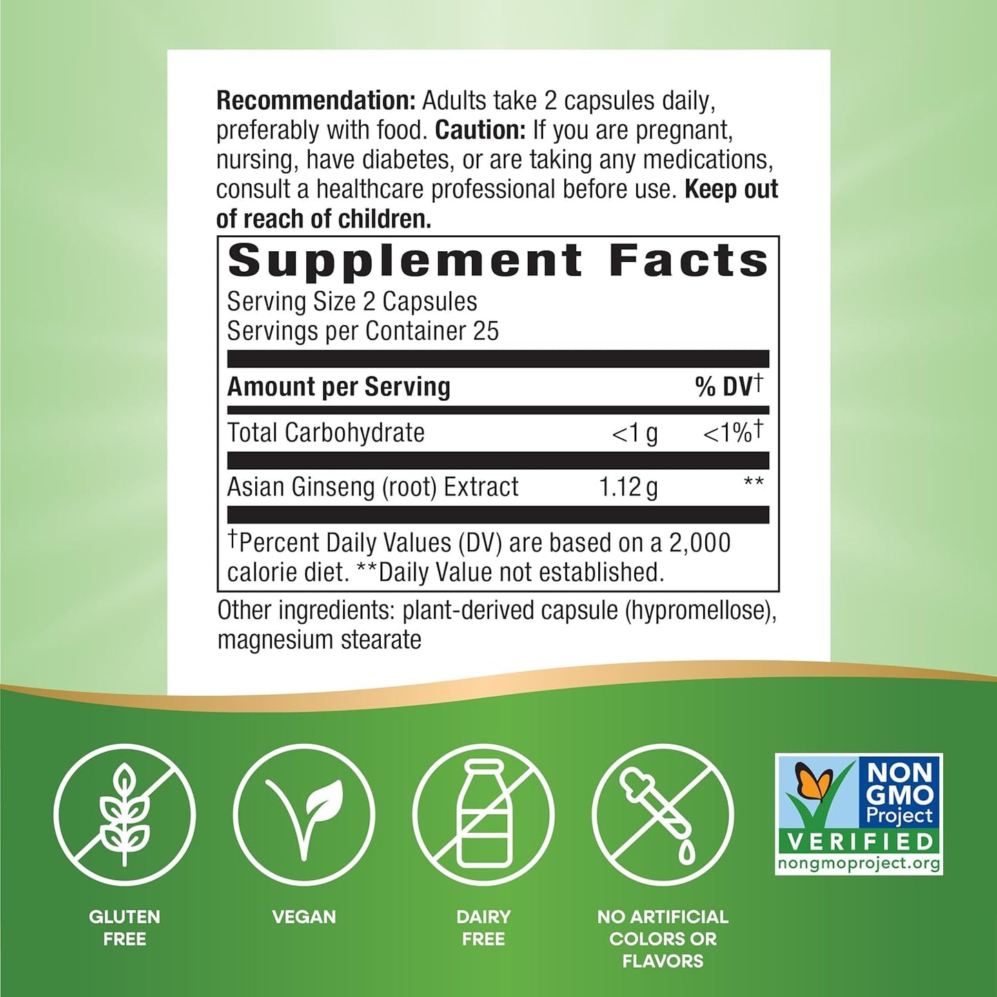 High Potency Asian Ginseng Capsules for Fighting Fatigue - 1,120mg per Serving, 50 Count