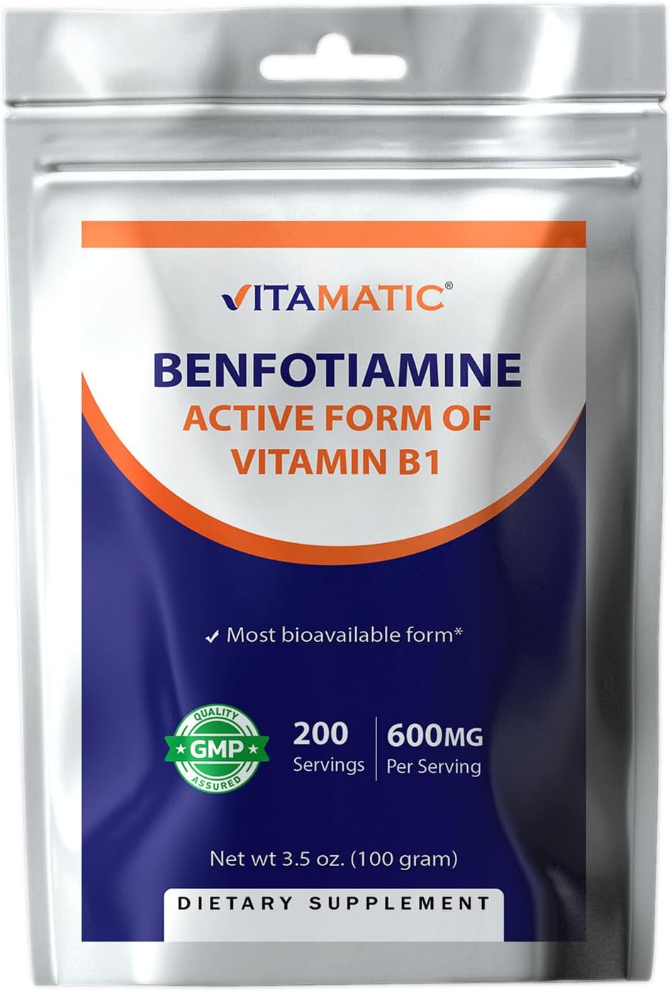 High Potency Benfotiamine Powder - 600 mg per Serving - 100g - Fat-Soluble Vitamin B1 Supplement