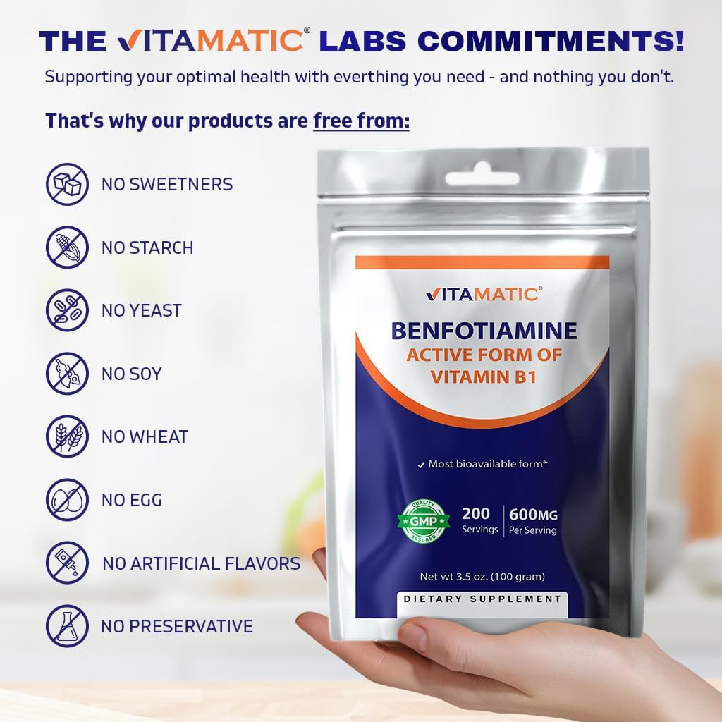 High Potency Benfotiamine Powder - 600 mg per Serving - 100g - Fat-Soluble Vitamin B1 Supplement