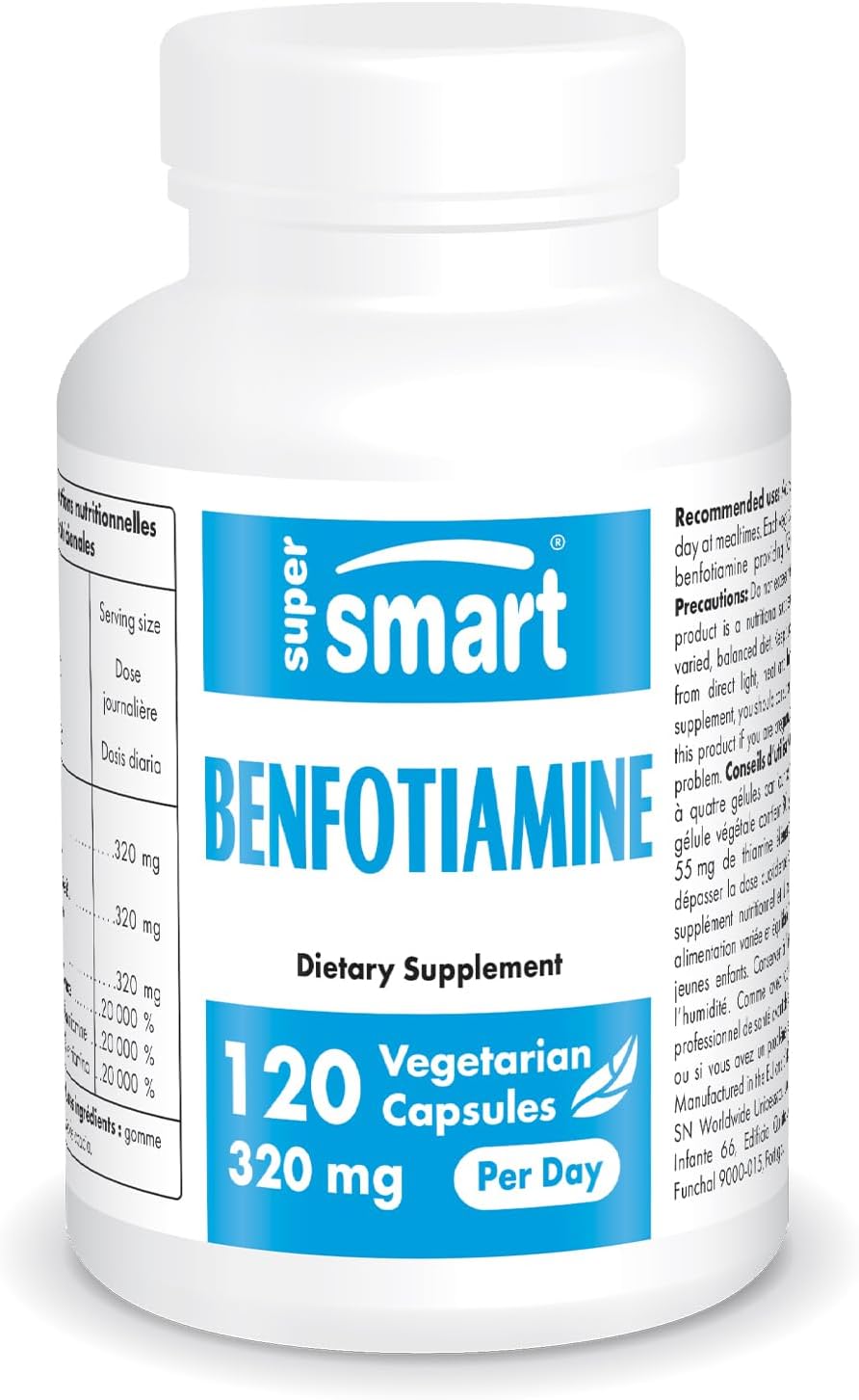 High Potency Benfotiamine Supplement 320mg Per Day - Bioavailable Vitamin B1 - Non-GMO & Gluten Free - 120 Vegetarian Capsules