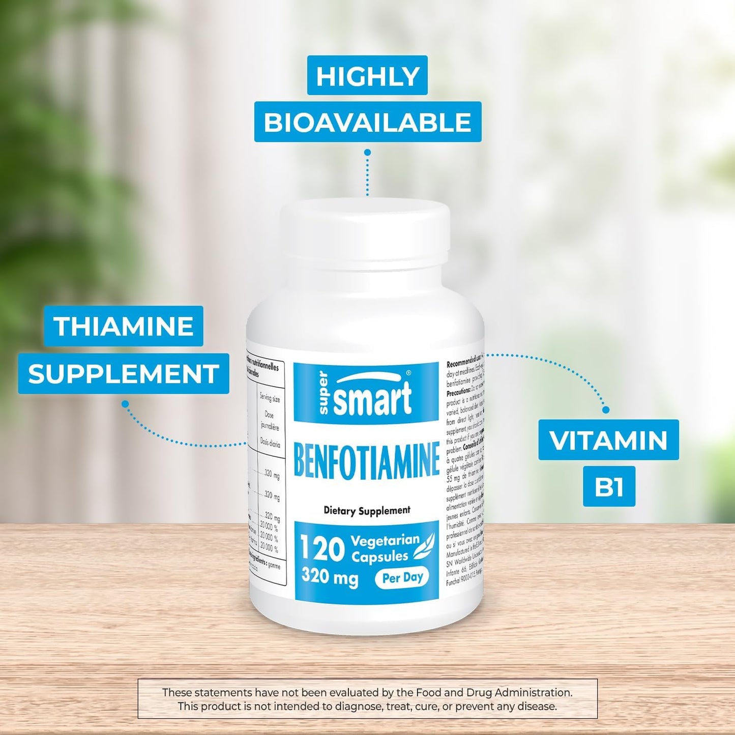 High Potency Benfotiamine Supplement 320mg Per Day - Bioavailable Vitamin B1 - Non-GMO & Gluten Free - 120 Vegetarian Capsules
