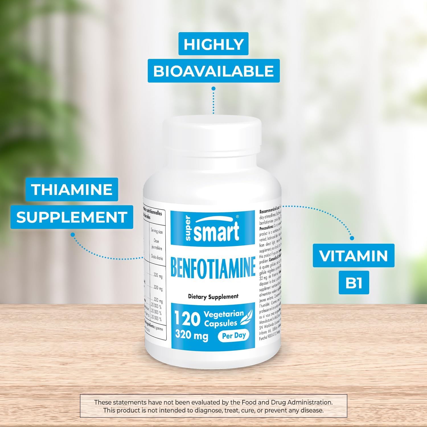 High Potency Benfotiamine Supplement 320mg Per Day - Bioavailable Vitamin B1 - Non-GMO & Gluten Free - 120 Vegetarian Capsules