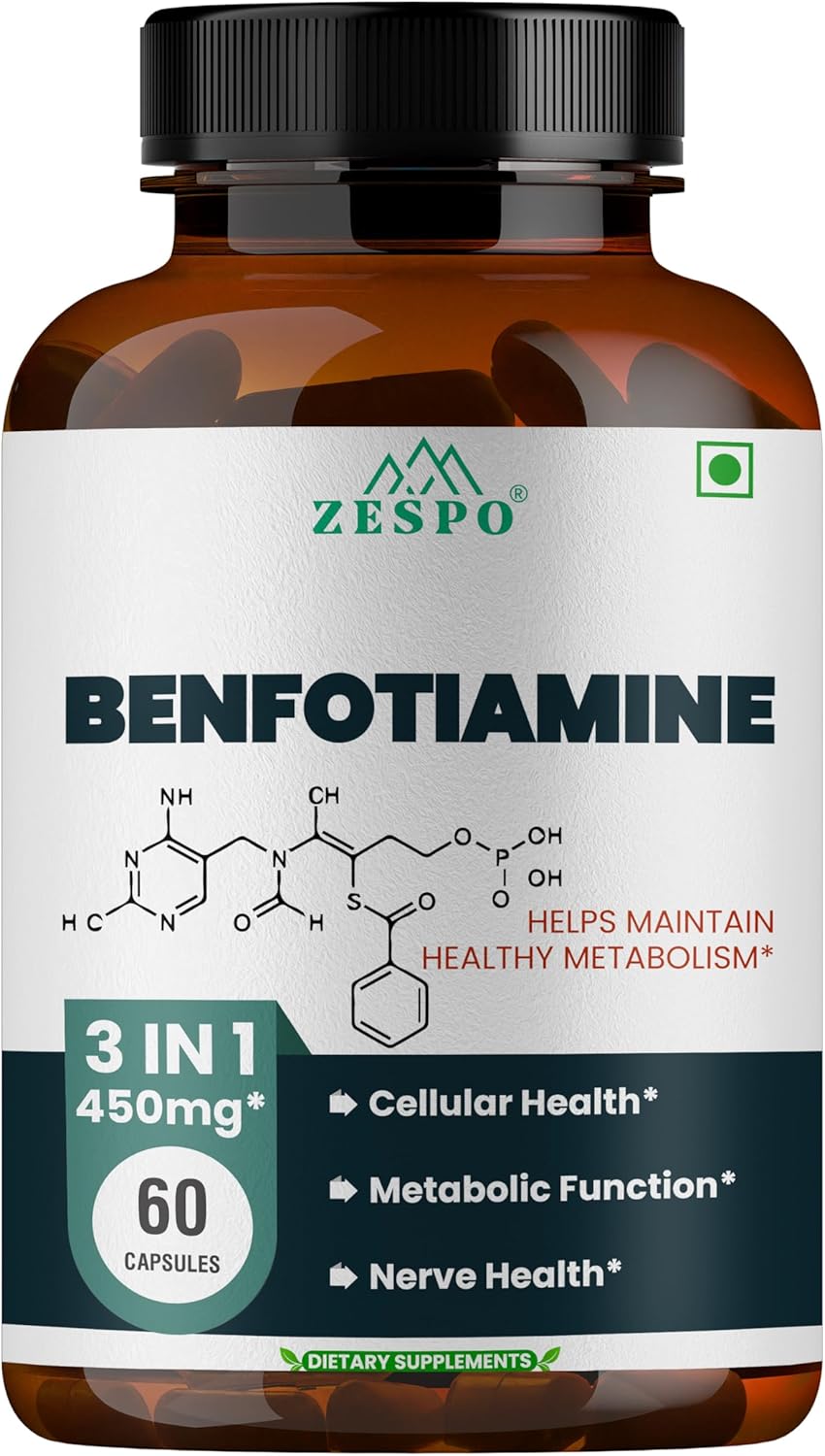 High Potency Benfotiamine Supplement Capsules 60 Count - Supports Cellular Function, Bioavailable Vitamin B1, Vegan & Non-GMO, Gluten Free - Unisex Adults