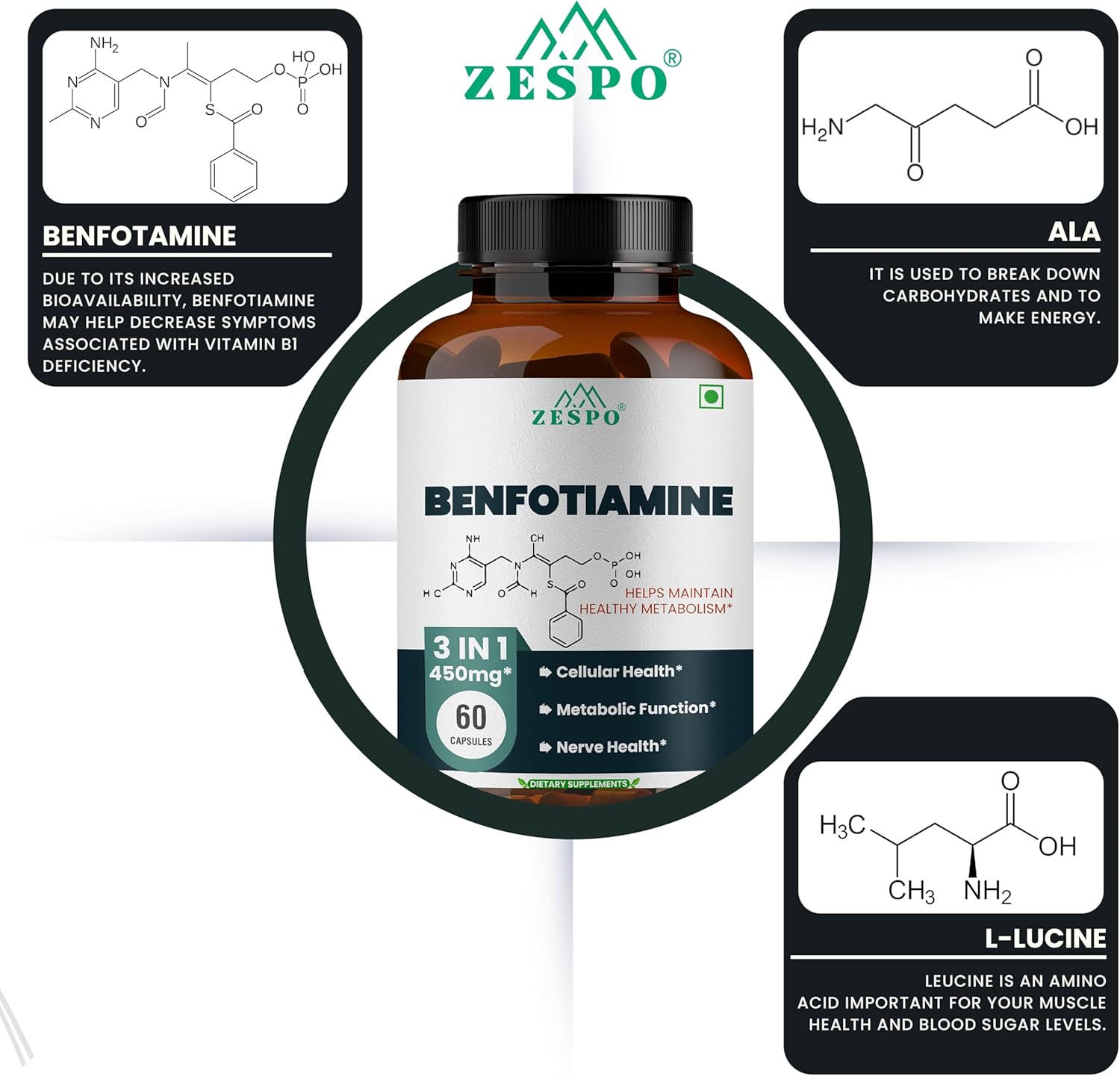 High Potency Benfotiamine Supplement Capsules 60 Count - Supports Cellular Function, Bioavailable Vitamin B1, Vegan & Non-GMO, Gluten Free - Unisex Adults