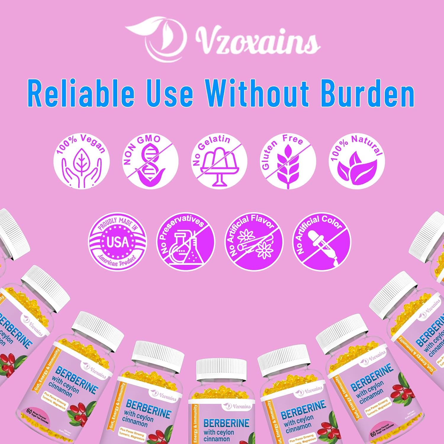 High Potency Berberine HCI Gummies with Ceylon Cinnamon for Immune Health Support - 60 Mango Flavored Gummies