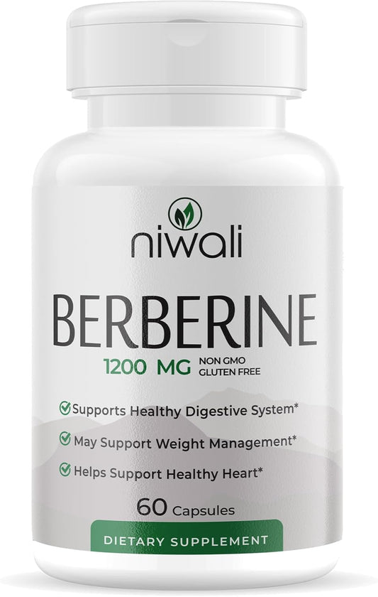 High Potency Berberine HCI Root Supplement - 1200mg Per Serving - Heart & Immune Support - Non-GMO & Gluten-Free - 60 Capsules