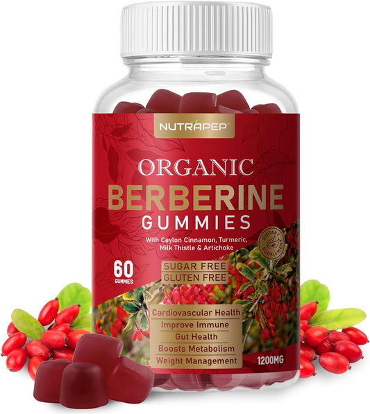 High Potency Berberine HCl Weight Loss Gummies with Ceylon Cinnamon, Turmeric, Milk Thistle, Artichoke - 1200mg - Sugar Free, Gluten Free Supplement