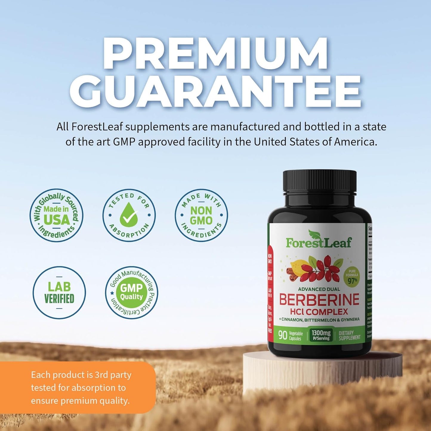 High Potency Berberine Supplement with Ceylon Cinnamon for Weight Management - 1300mg per Serving, 90 Veggie Caps - ForestLeaf Berberine HCl Formula