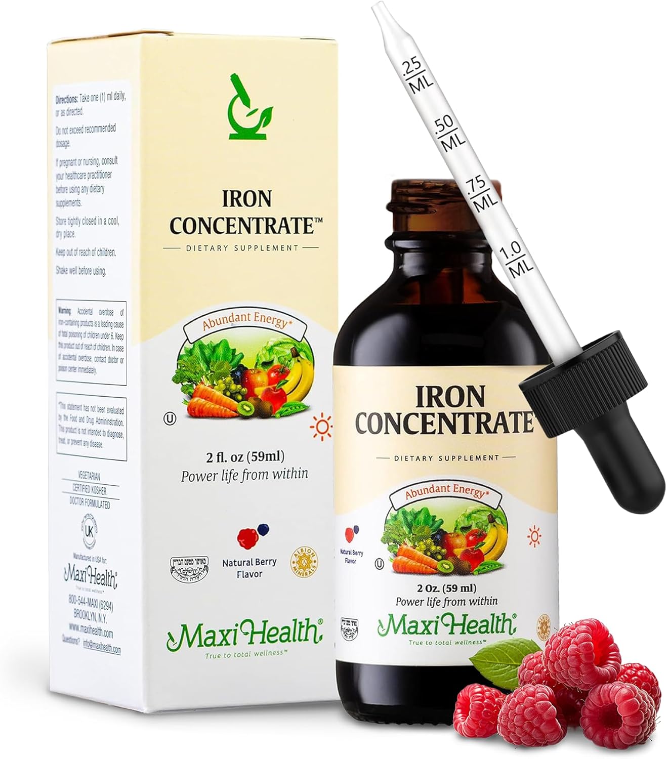High Potency Berry Flavored Liquid Iron Supplement - 15mg Per ML - Boost Energy and Blood Levels - Easy Absorption for Women, Men, and Kids