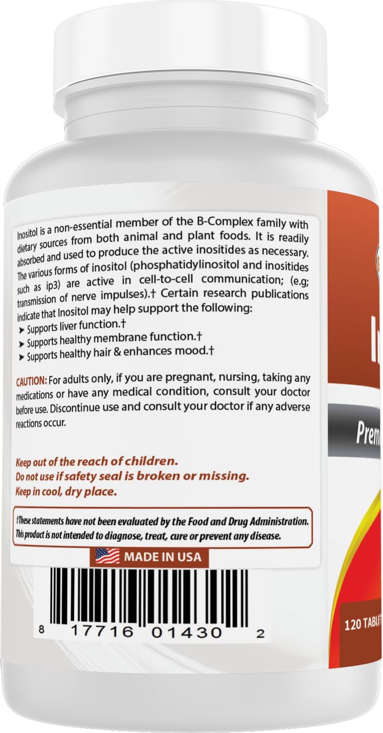High Potency Best Naturals Inositol 1000 mg Tablets - 120 Count Pack of 1 & 3 - Promotes Mood Balance and Hormonal Health