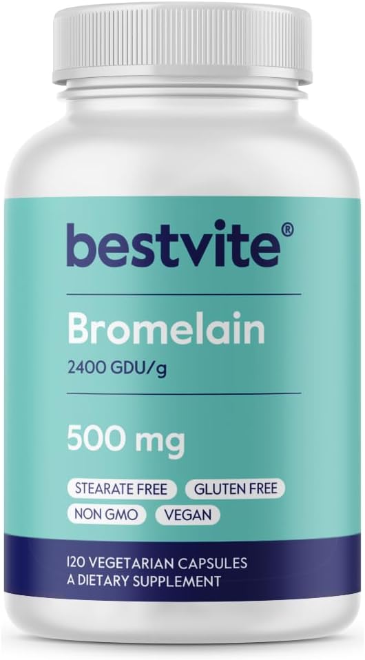 High Potency BESTVITE Bromelain 500mg Capsules - 2400 GDU/Gram - 120 Vegetarian Capsules - Vegan - Non GMO - Gluten Free