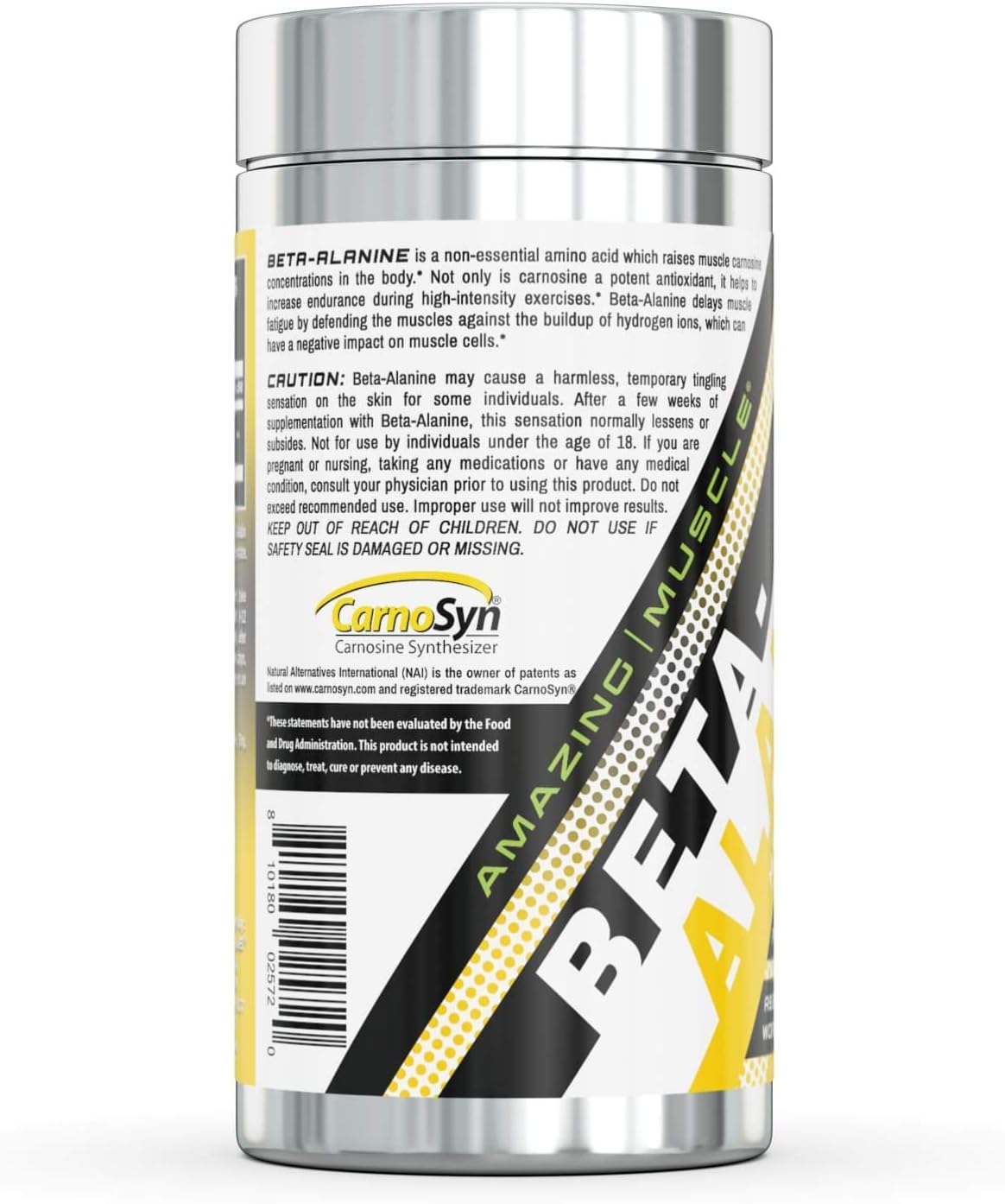 High Potency Beta Alanine Amino Acid Capsules - 2250mg Per Serving - Pre & Post Workout Supplement - Unflavored - 120 Count