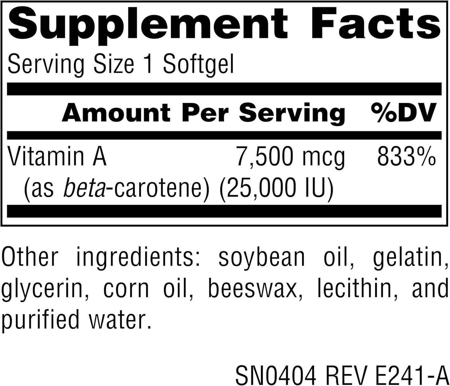 High Potency Beta Carotene 25000 IU Softgels for Antioxidant Protection and Vitamin A Conversion - 250 Count