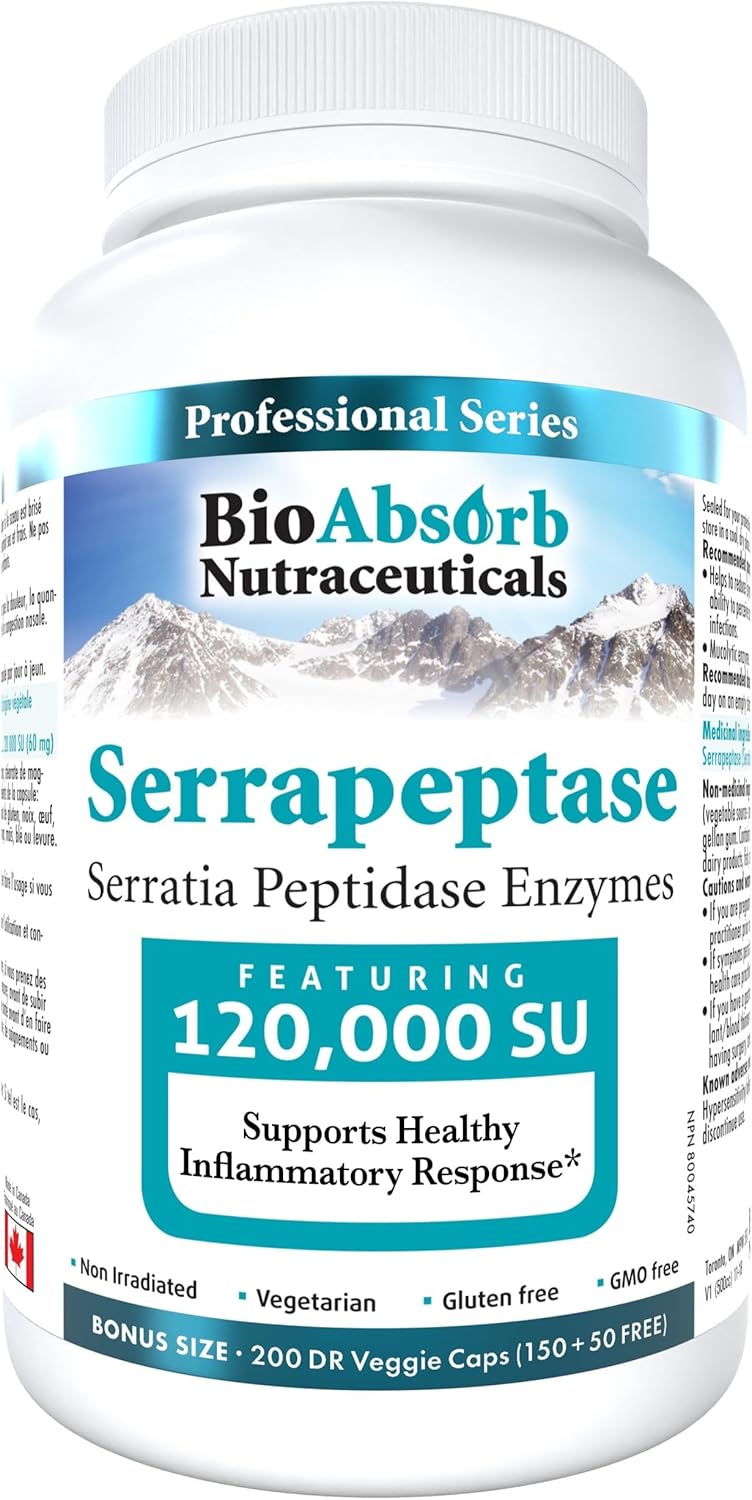 High Potency Bio Absorb Serrapeptase Enzyme - 120,000 SPU, 200-Day Supply - Vegetarian Capsules for Maximum Absorption