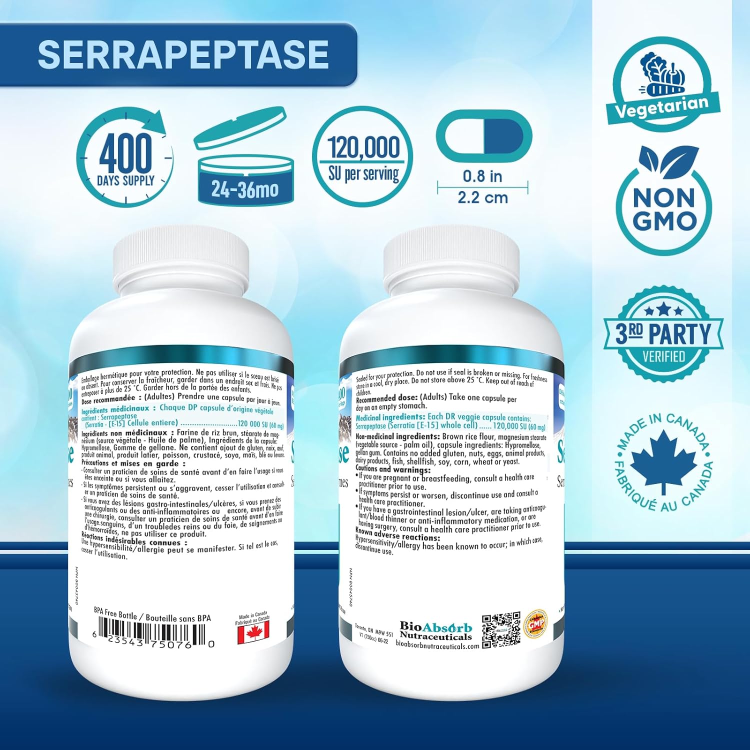 High Potency BioAbsorb Serrapeptase Supplement with 120000 SPU and Delayed Release Formula