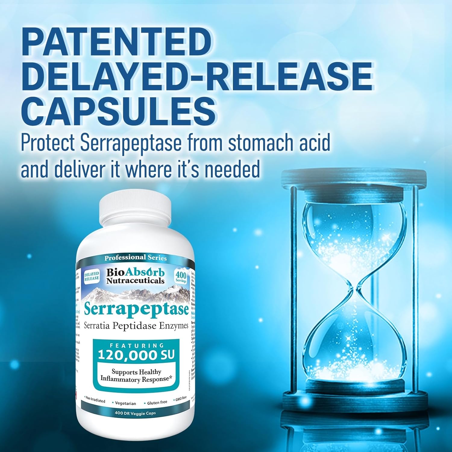 High Potency BioAbsorb Serrapeptase Supplement with 120000 SPU and Delayed Release Formula
