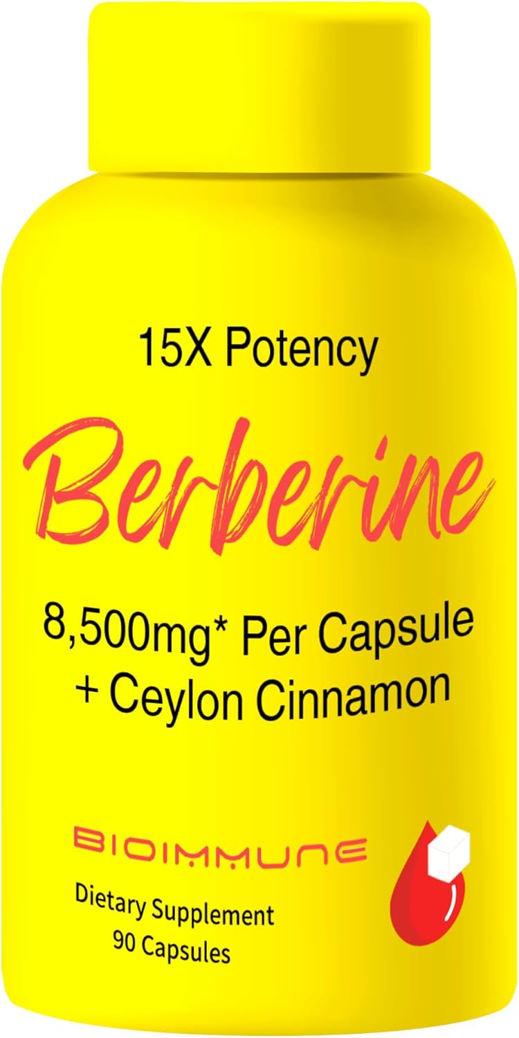 High Potency BioImmune Berberine Supplement with Ceylon Cinnamon for Maximum Absorption - 8,500mg Capsule