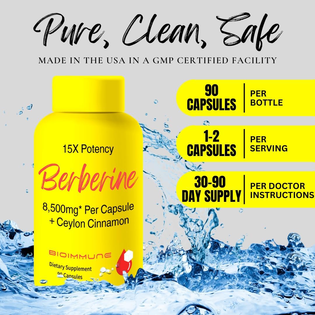 High Potency BioImmune Berberine Supplement with Ceylon Cinnamon for Maximum Absorption - 8,500mg Capsule