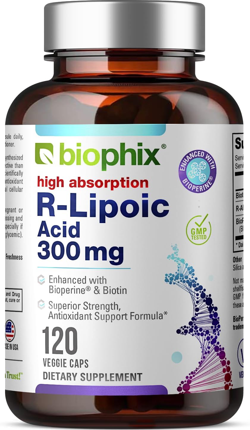 High Potency Biophix R-Lipoic Acid with Biotin for Antioxidant Support - 120 Veggie Capsules, Gluten-Free, Non-GMO - Boosts Energy Levels