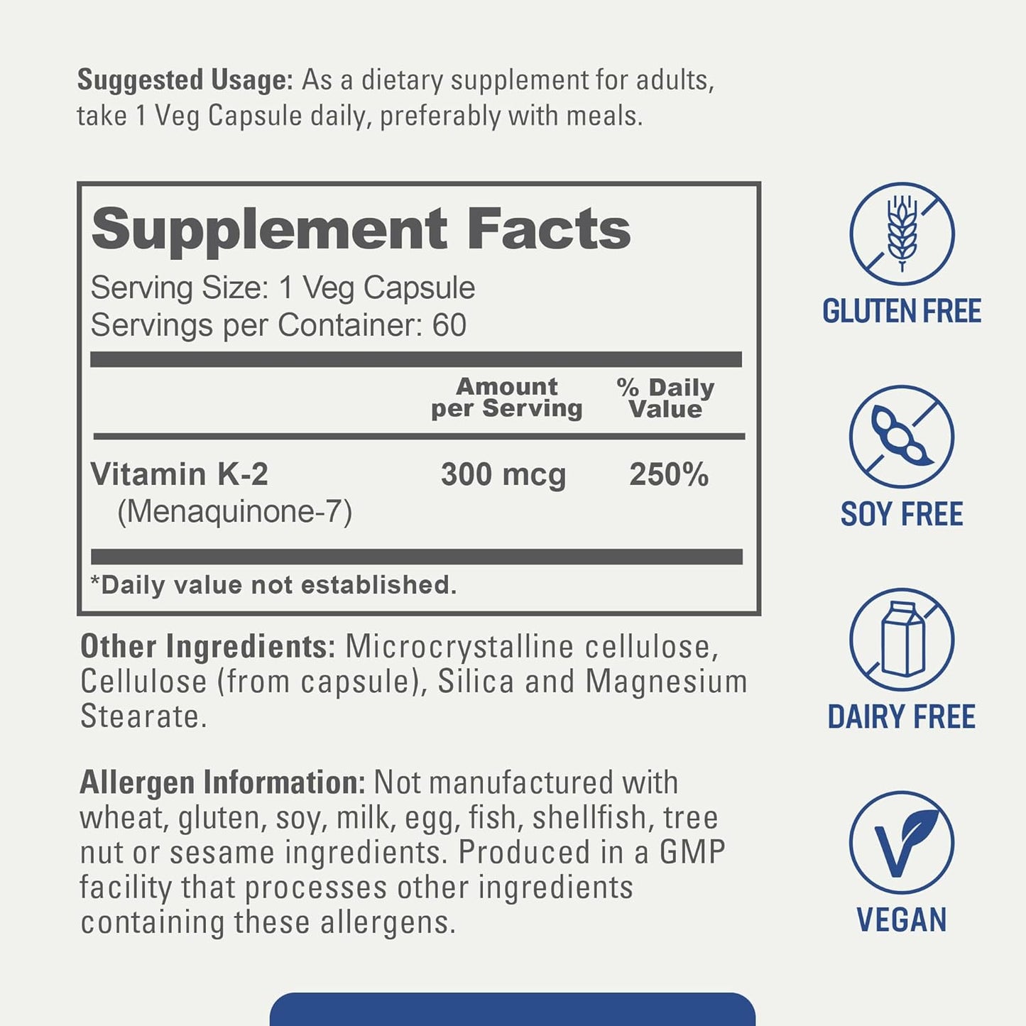 High-Potency Biophix Vitamin K2 MK-7 300mcg Capsules - Vegan Supplement for Bone Strength and Immune Health