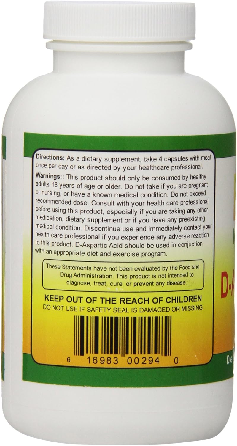 High Potency Biotech D-Aspartic Acid Supplement, 3000 mg, 200 Count x 2 - Muscle & Strength Support