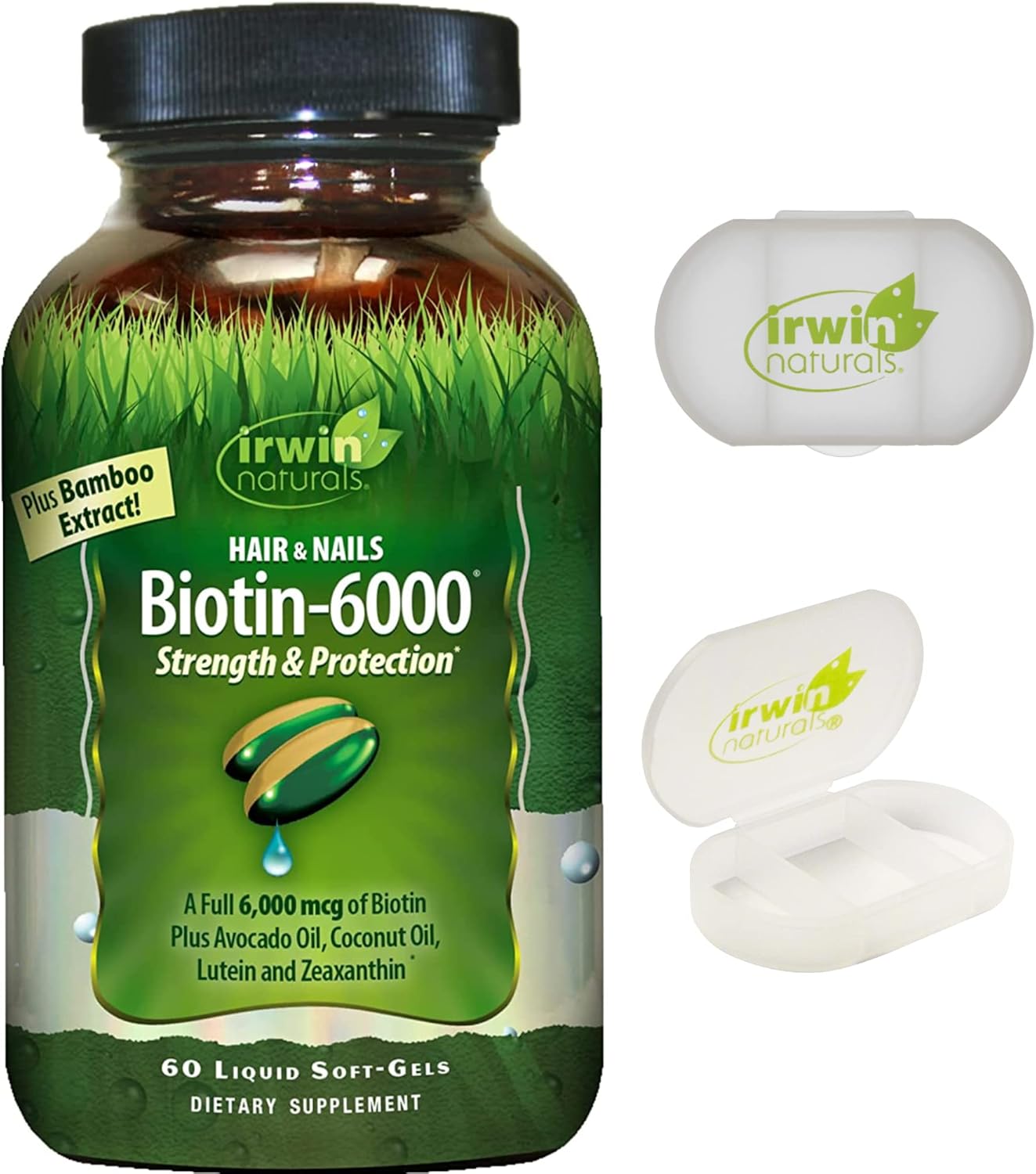 High Potency Biotin-6000 Supplement for Healthy Skin, Hair & Nails - Bamboo, Avocado, Coconut - 60 Liquid Softgels