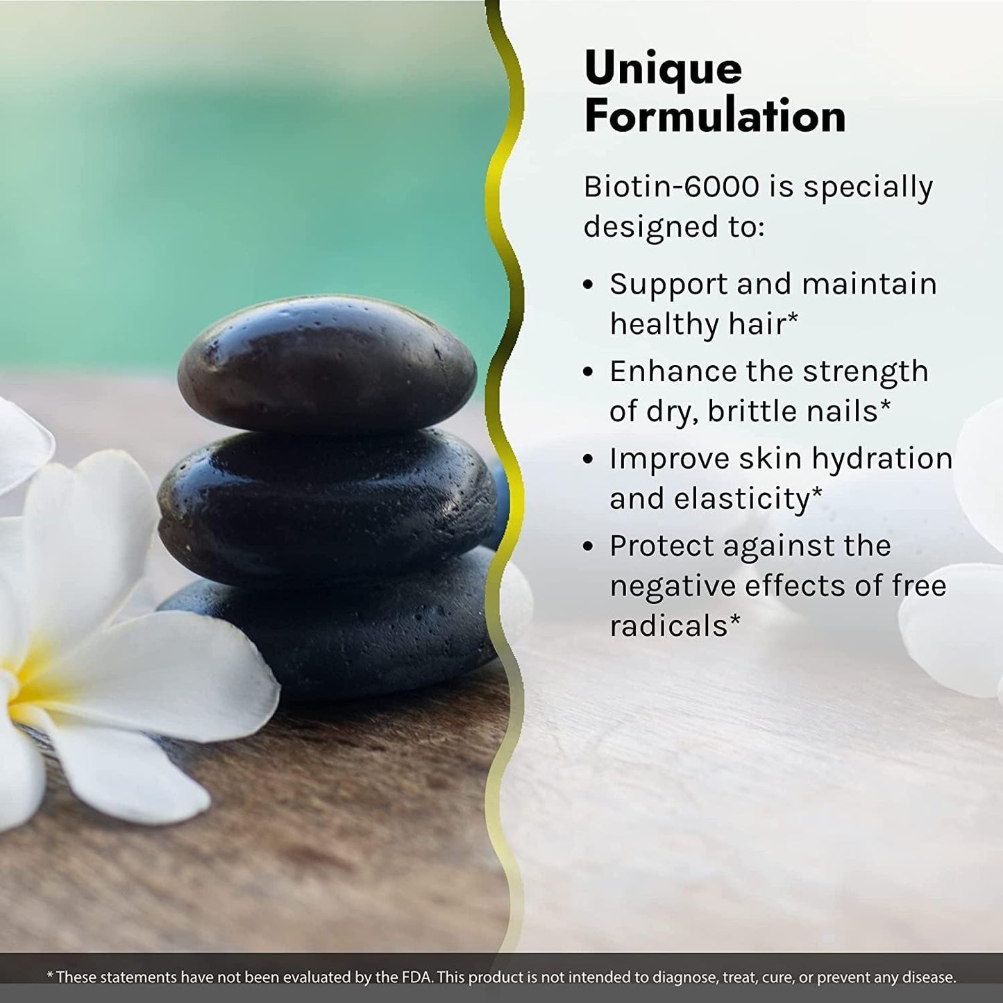 High Potency Biotin-6000 Supplement for Healthy Skin, Hair & Nails - Bamboo, Avocado, Coconut - 60 Liquid Softgels