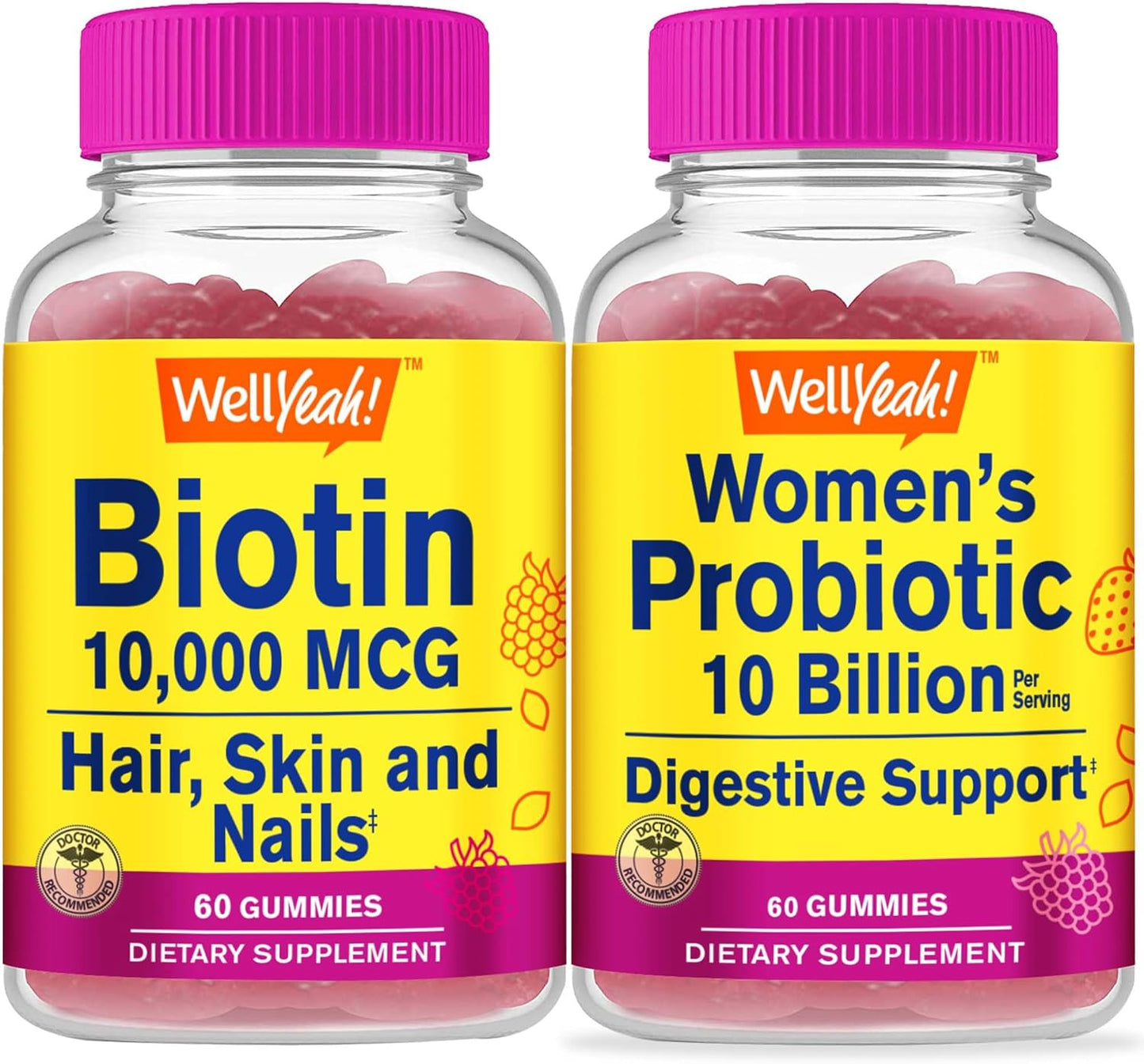 High Potency Biotin + Probiotics Women Gummies Bundle - 10B CFU, Vitamin Supplement, Gluten & GMO Free