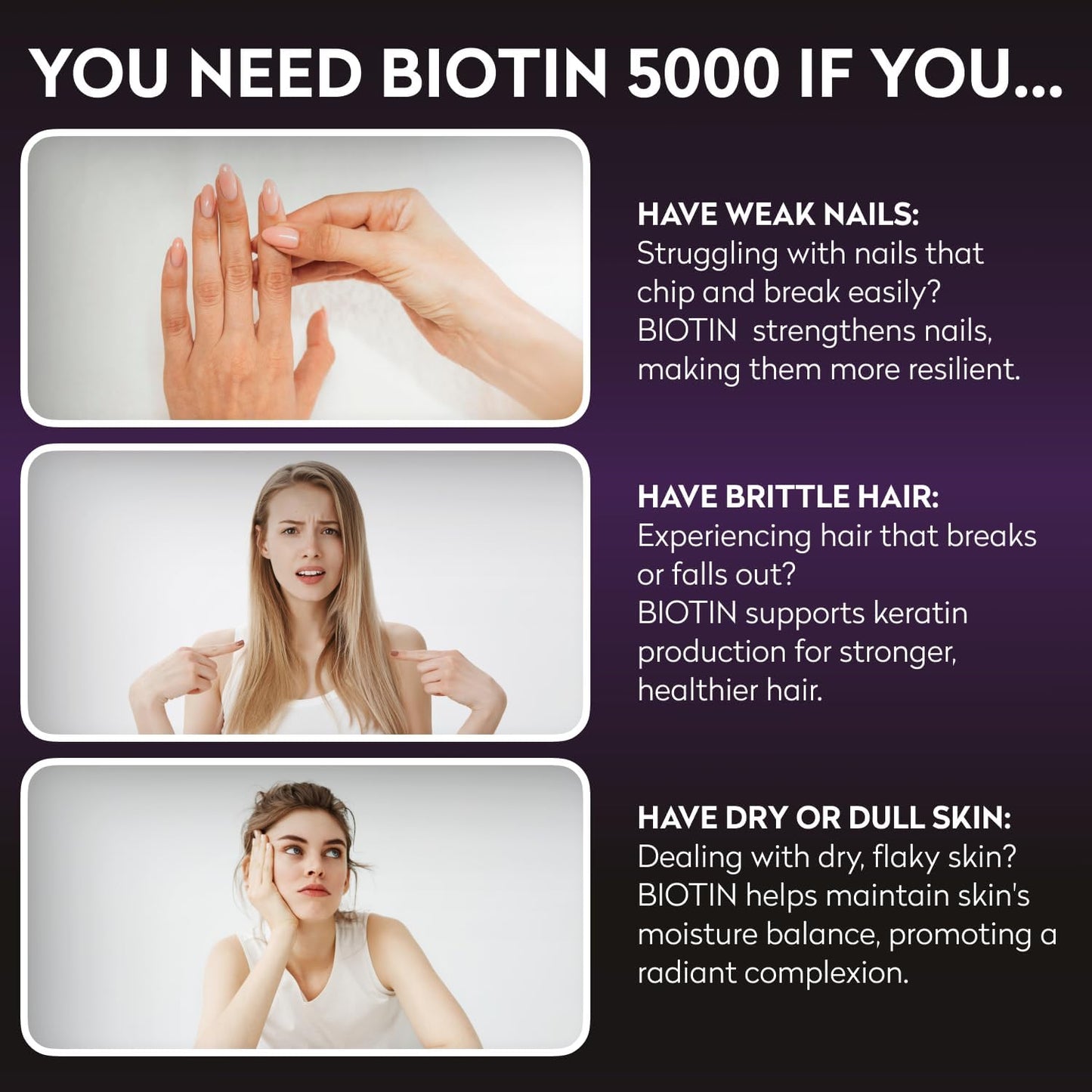High Potency Biotin Supplement for Hair Growth - Supports Keratin Production and Tissue Regeneration - 30 Capsules