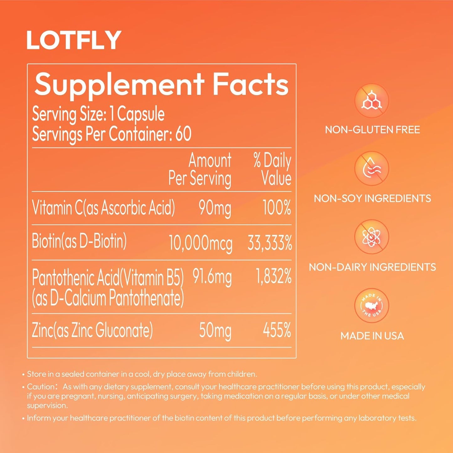 High Potency Biotin Supplement with Zinc, Vitamin C & Calcium Pantothenate for Hair Growth, Nails & Skin - 60 Vegan Capsules (60-Day Supply)