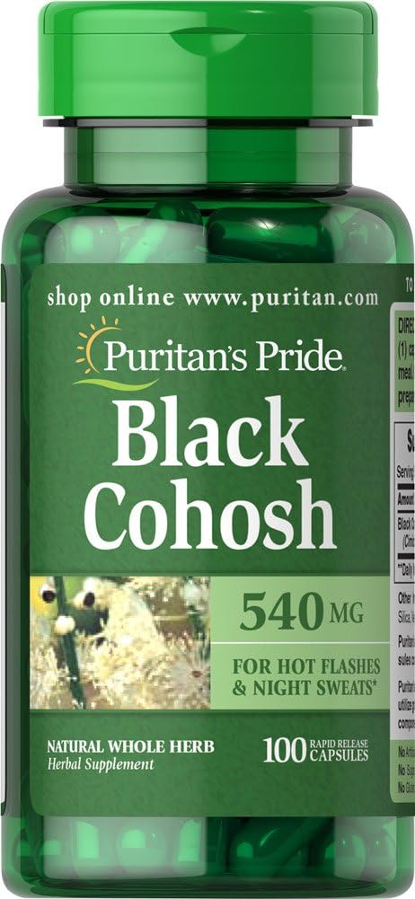 High Potency Black Cohosh 540 mg Supplement by Puritan's Pride for Menopause Relief - 100 Capsules