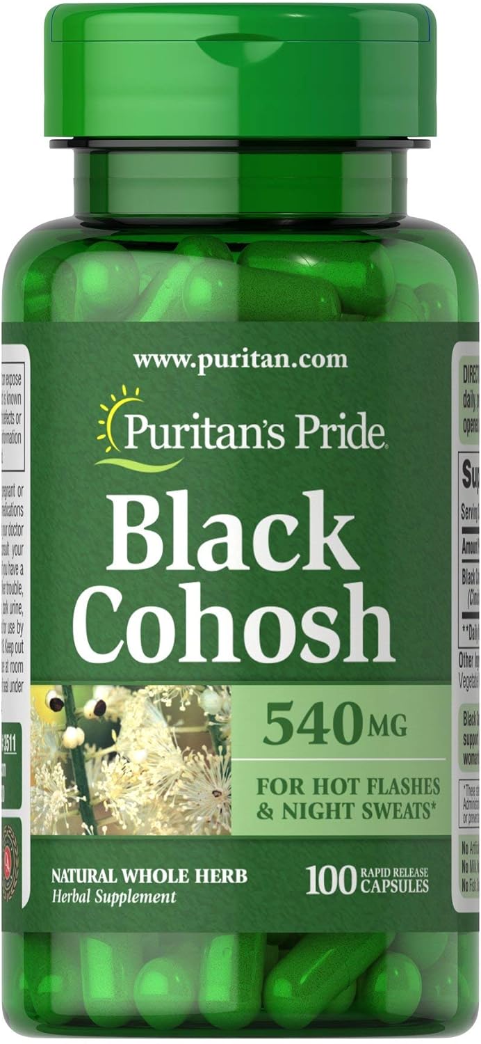 High Potency Black Cohosh 540 mg Supplement by Puritan's Pride for Menopause Relief - 100 Capsules