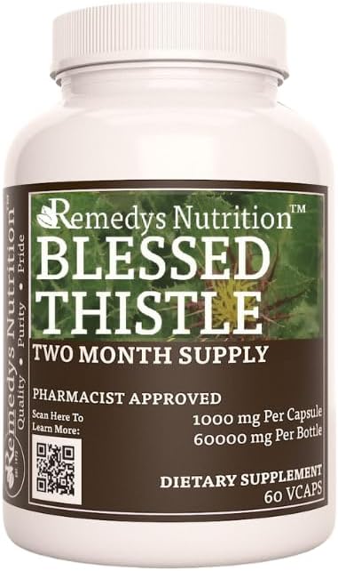 High Potency Blessed Thistle Capsules | 1,000mg, 60 Vegan Capsules | Herbal Dietary Supplement | Non-GMO & Gluten-Free