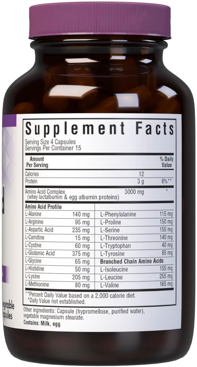 High Potency Bluebonnet Nutrition Amino Acid Supplement for Muscle Health - 750mg, Soy-Free, Gluten-Free, Non-GMO - 60 Capsules
