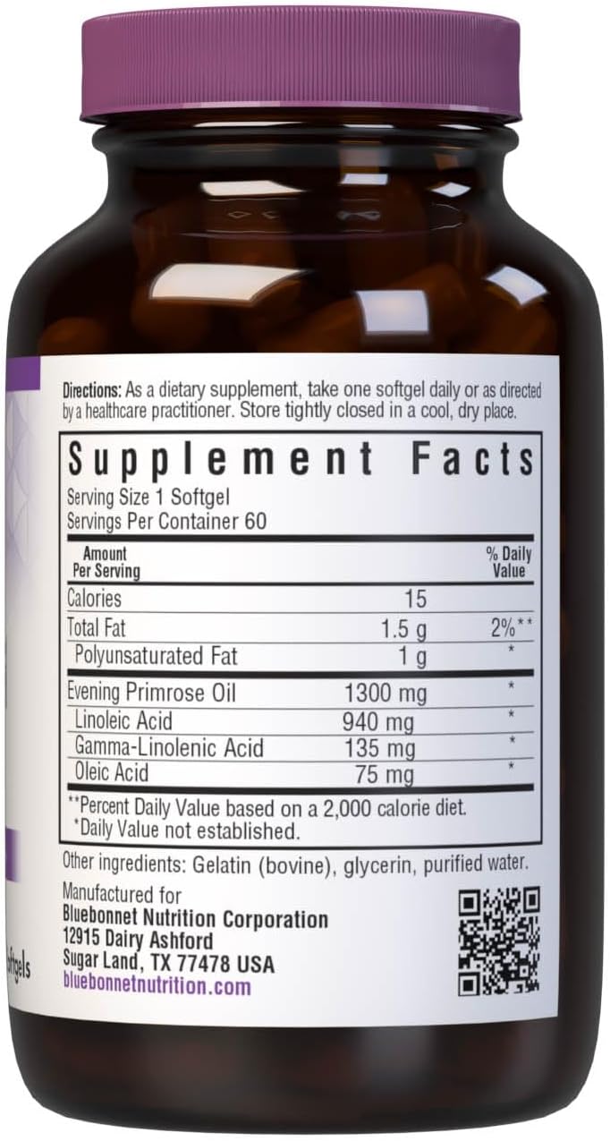 High Potency Bluebonnet Nutrition Evening Primrose Oil Supplement - 1300 mg Omega-6 Fatty Acids, Non-GMO & Gluten-Free