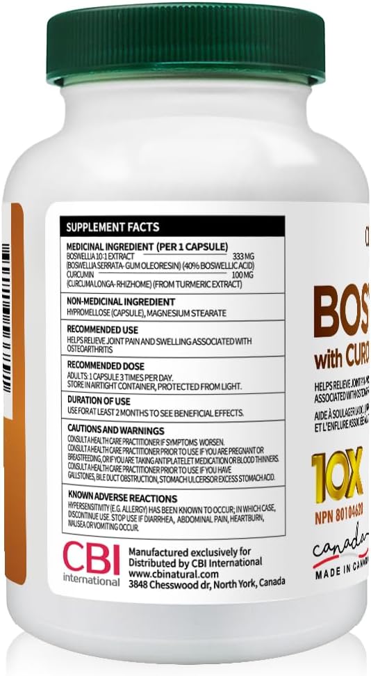 High Potency Boswellia & Curcumin Supplement - 120 Vegan Capsules, 10:1 Extract, 333mg Boswellia & 100mg Curcumin