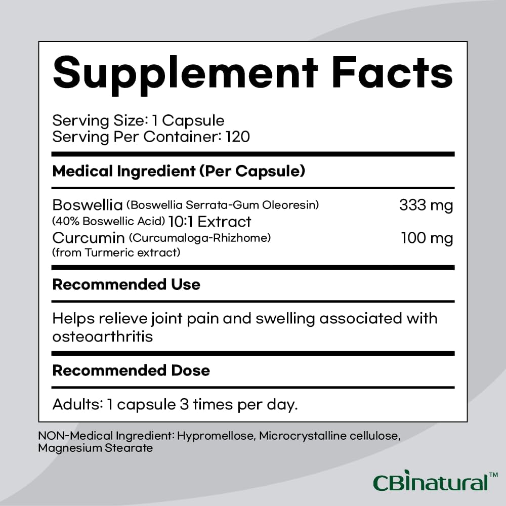 High Potency Boswellia & Curcumin Supplement - 120 Vegan Capsules, 10:1 Extract, 333mg Boswellia & 100mg Curcumin