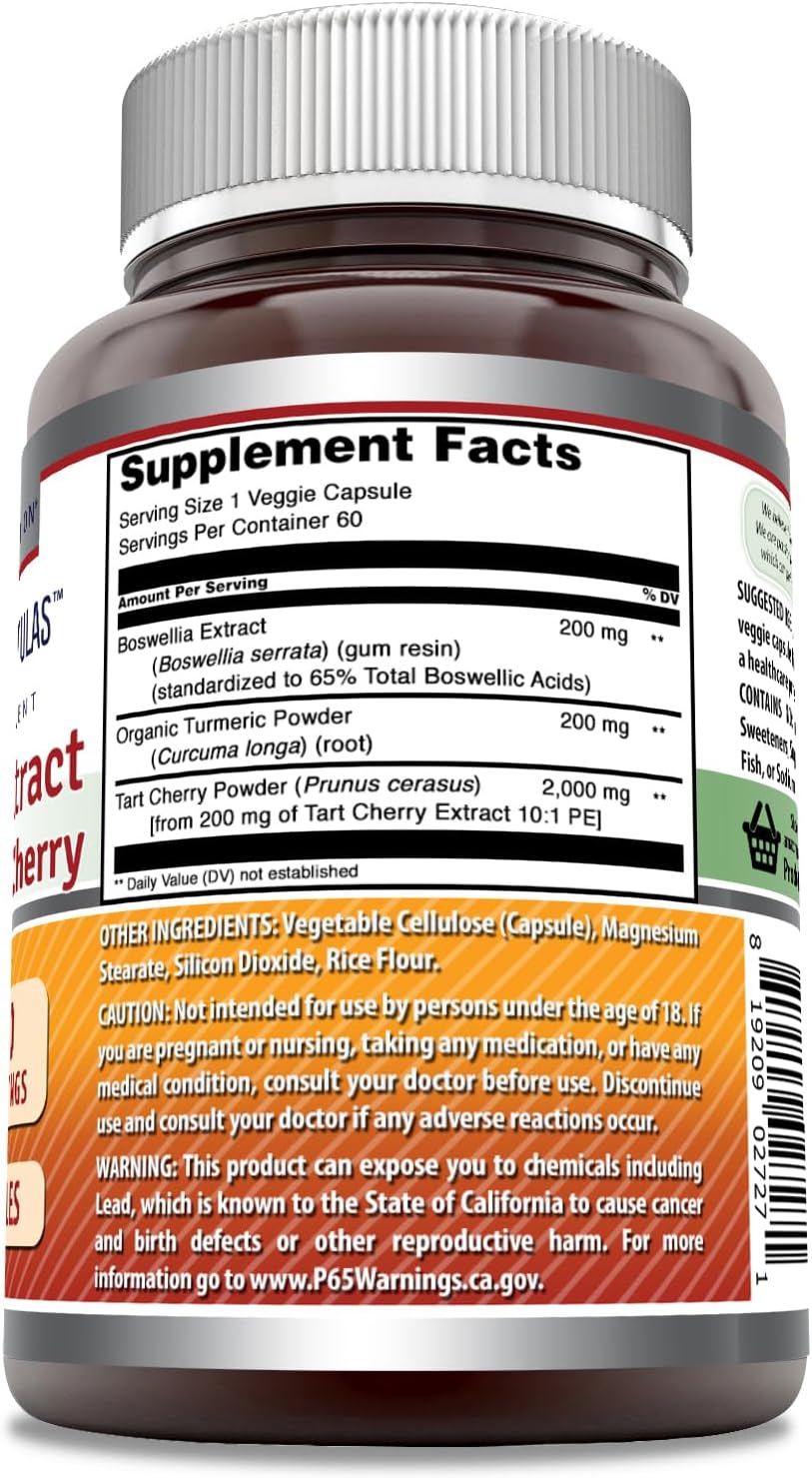 High Potency Boswellia Extract Turmeric and Tart Cherry Supplement - 2400mg - 60 Veggie Capsules - Non-GMO - Gluten Free - USA Made