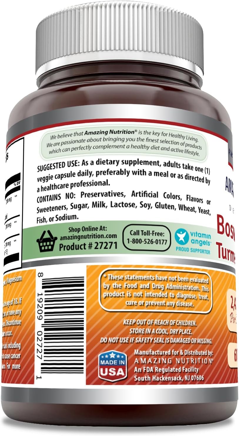 High Potency Boswellia Extract Turmeric and Tart Cherry Supplement - 2400mg - 60 Veggie Capsules - Non-GMO - Gluten Free - USA Made
