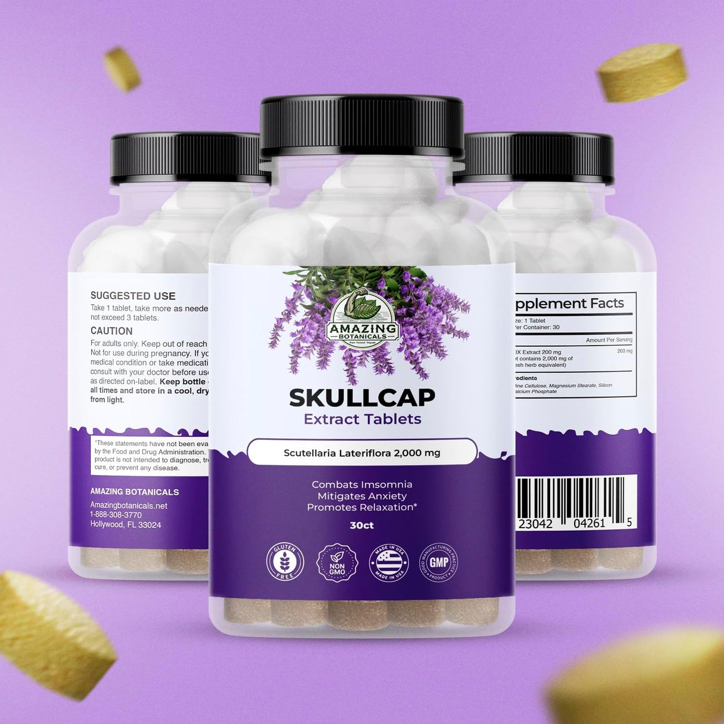 High Potency Botanical Skullcap 10X Extract Tablets 2,000 mg - Herbal Relaxation & Wellness Supplement - 30 Tablets