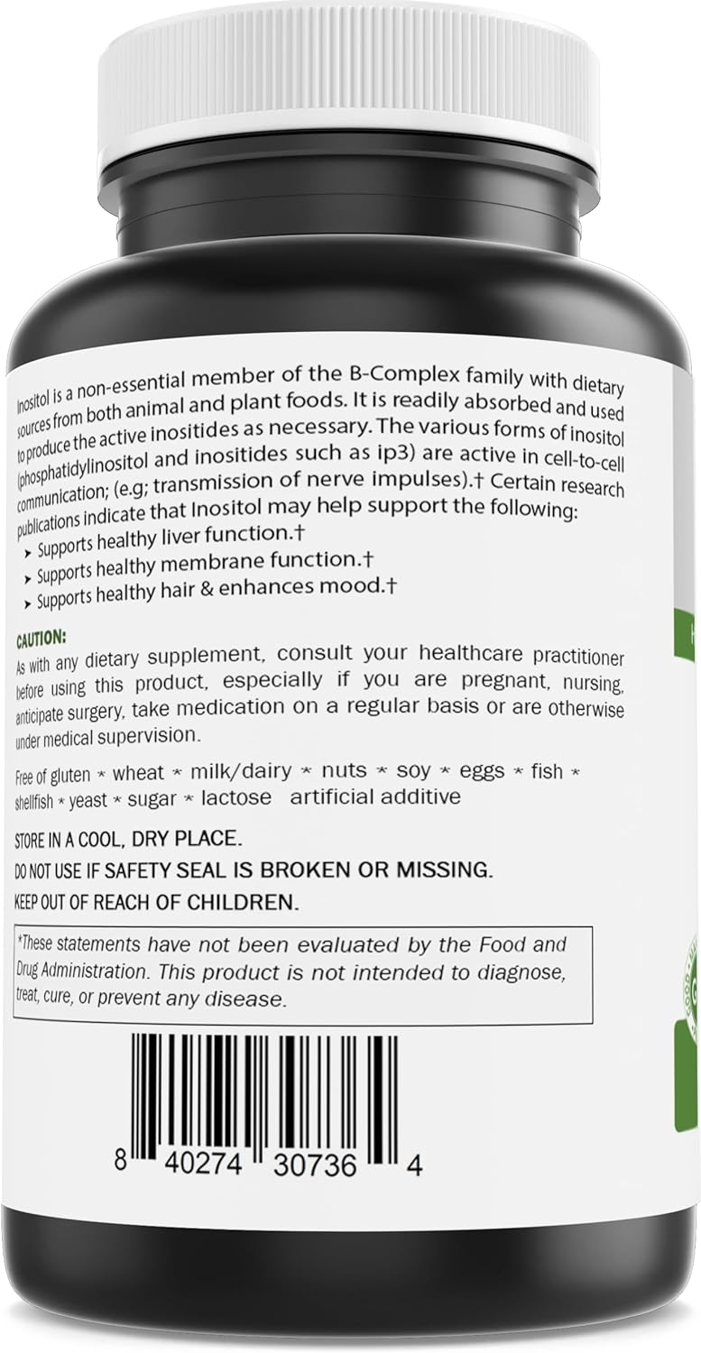 High Potency Brieofood Myo Inositol Tablets - 2000mg - 60 Count - Certified Lab Tested