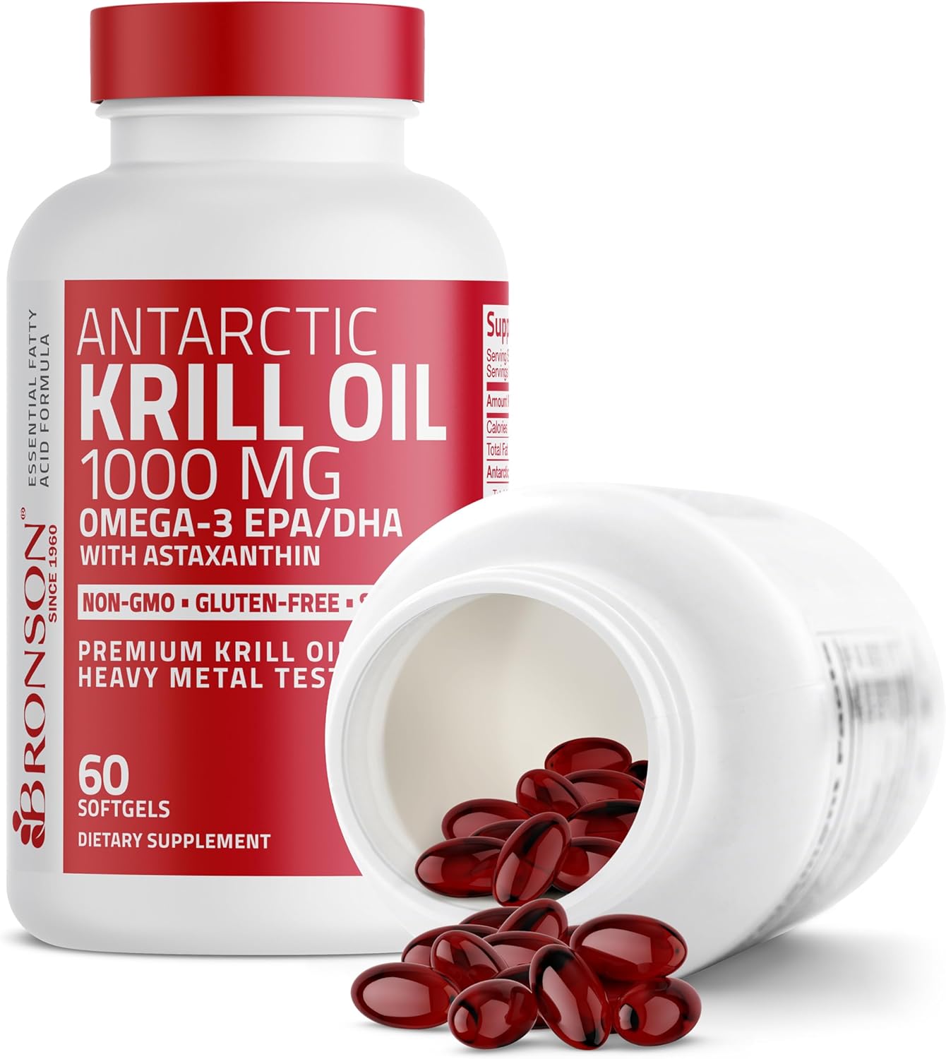 High Potency Bronson Antarctic Krill Oil Softgels with Omega-3s, Astaxanthin, and Phospholipids - 60 Count