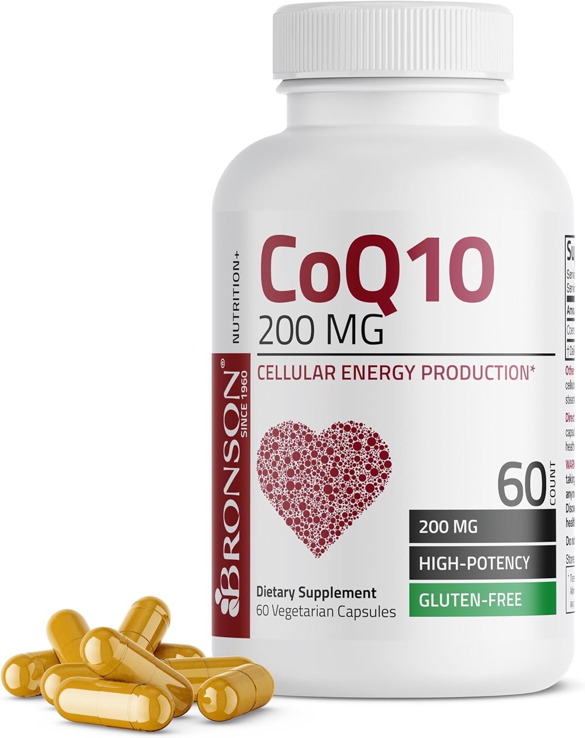 High Potency Bronson CoQ10 200 MG for Cellular Energy Production - 60 Vegetarian Capsules