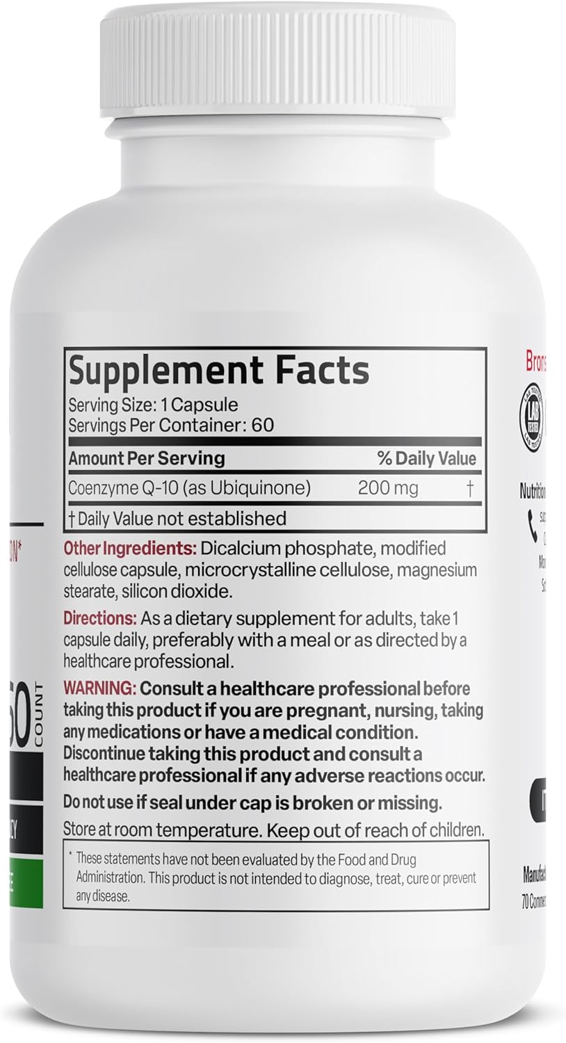 High Potency Bronson CoQ10 200 MG for Cellular Energy Production - 60 Vegetarian Capsules