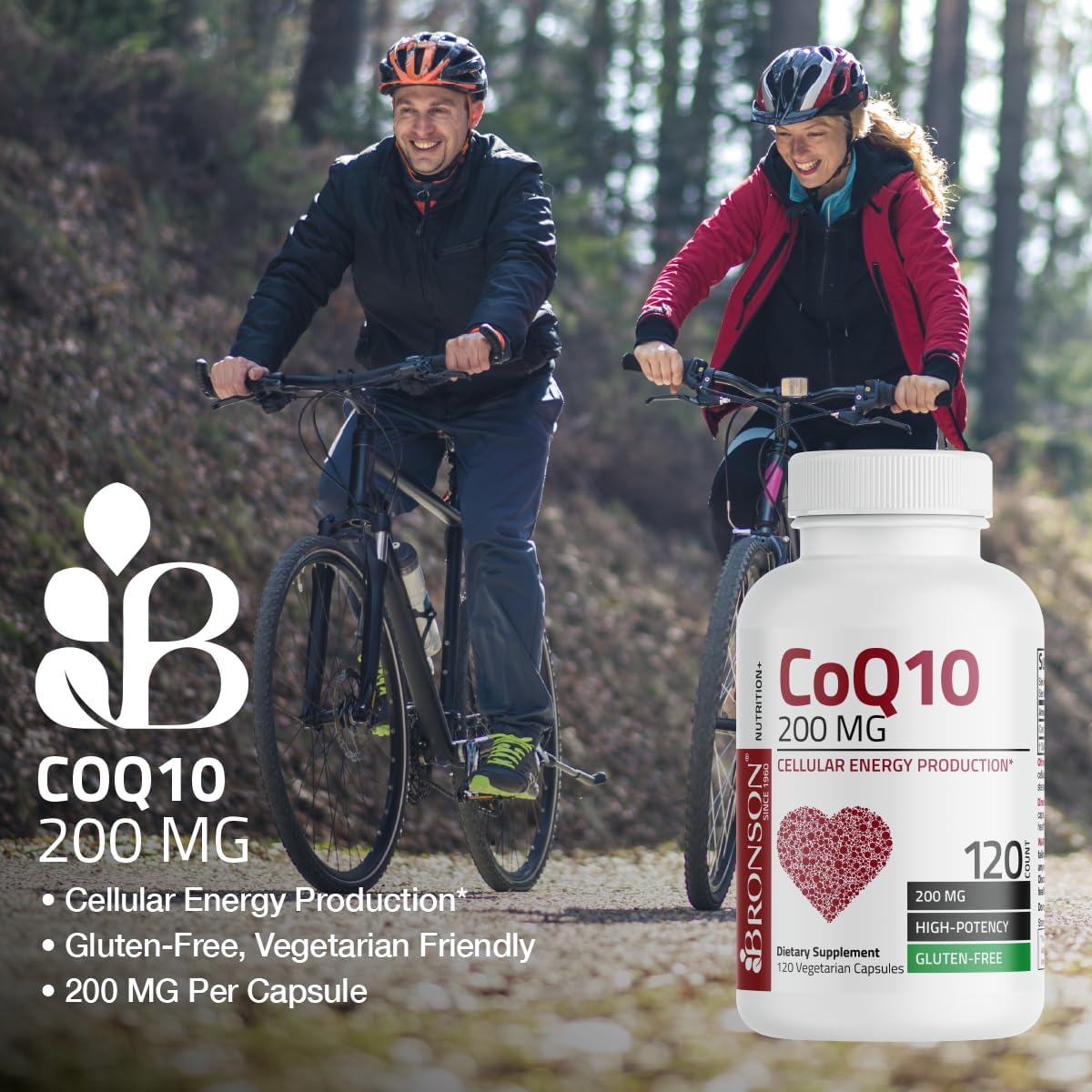 High Potency Bronson CoQ10 200 MG for Cellular Energy Production - 60 Vegetarian Capsules