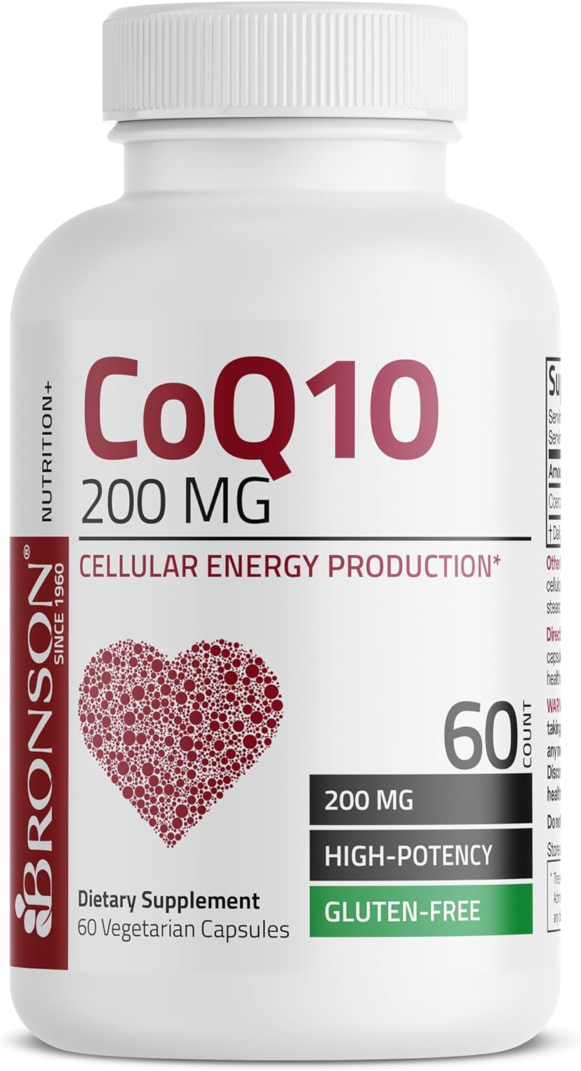 High Potency Bronson CoQ10 200 MG for Cellular Energy Production - 60 Vegetarian Capsules