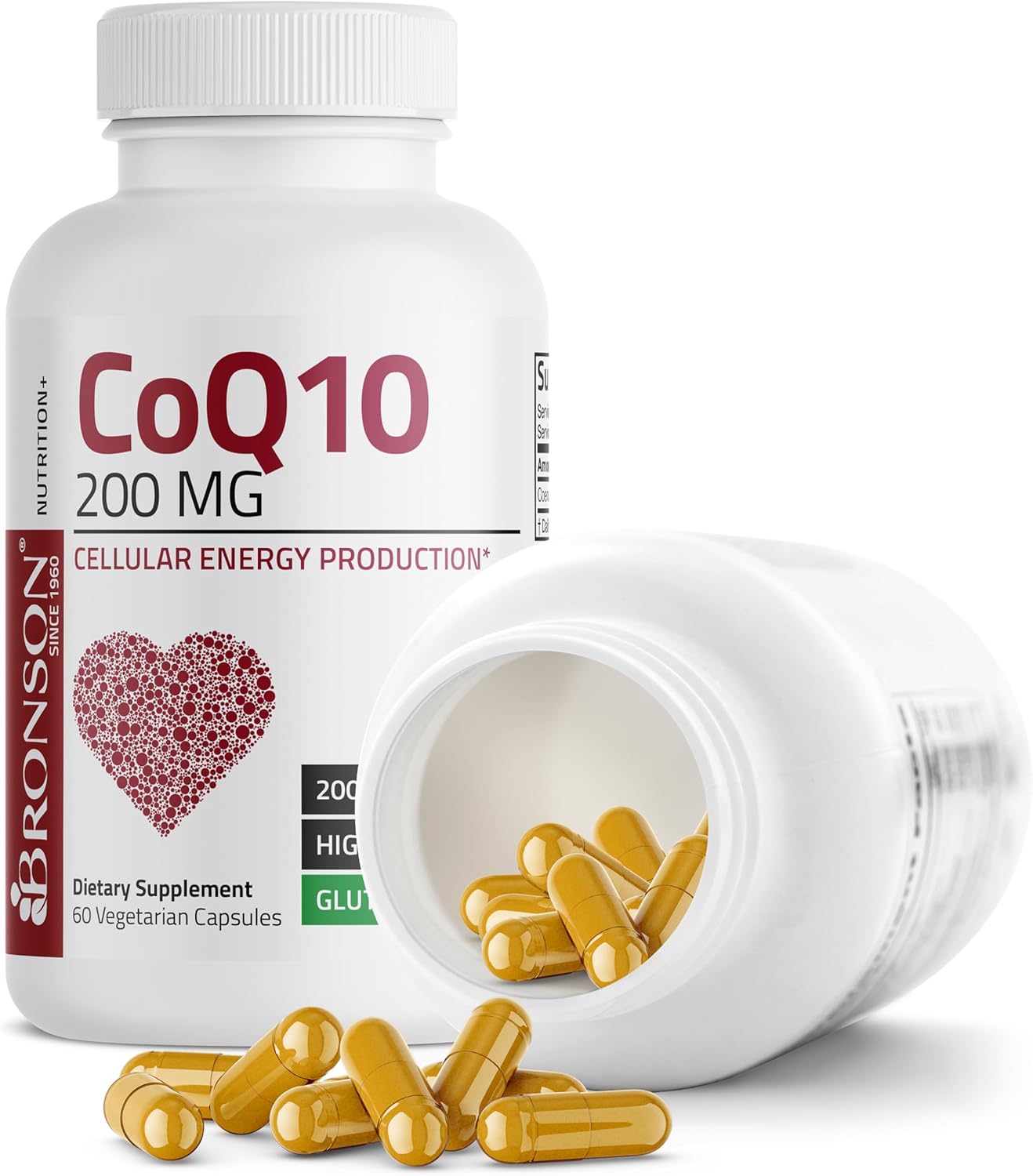 High Potency Bronson CoQ10 200 MG for Cellular Energy Production - 60 Vegetarian Capsules